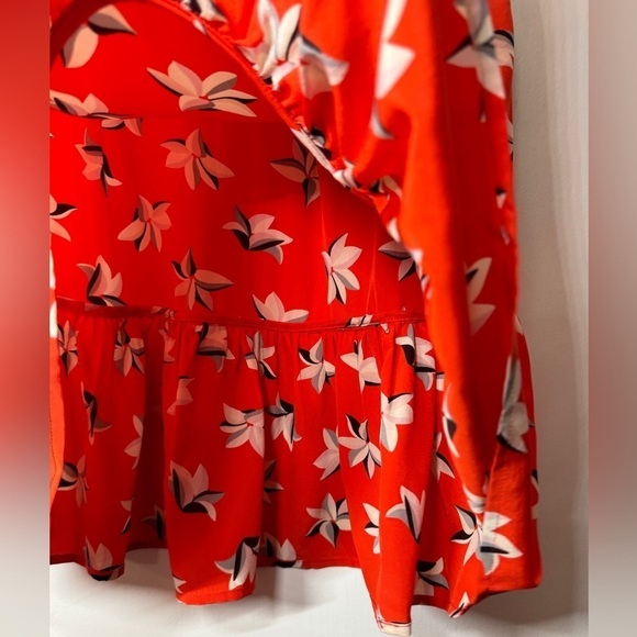 Joie 100% Silk Red Cream Grey Black Floral Mini Ruffle Hem Lightweight Skirt XS - Picture 10 of 12